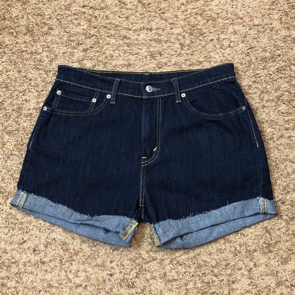 [Levis 505] Dark Denim Rolled Up Hem Jean Shorts - Picture 1 of 6